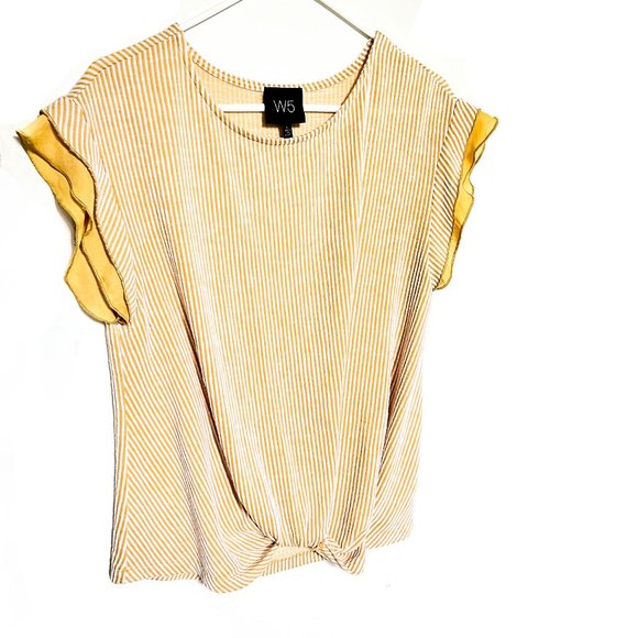 Anthropologie Tops - anthropologie w5 yellow striped top w/ruffle sleeves